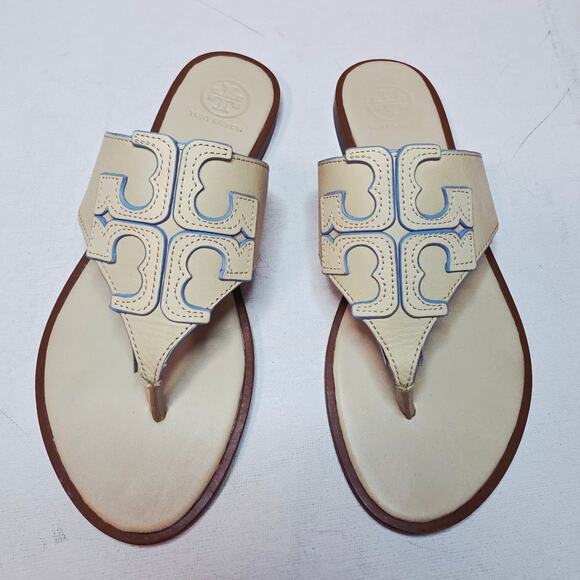 Tory Burch Jamie 6.5 Full Logo Thong Flip-flops Used few Times in Box. Classy - Picture 1 of 15